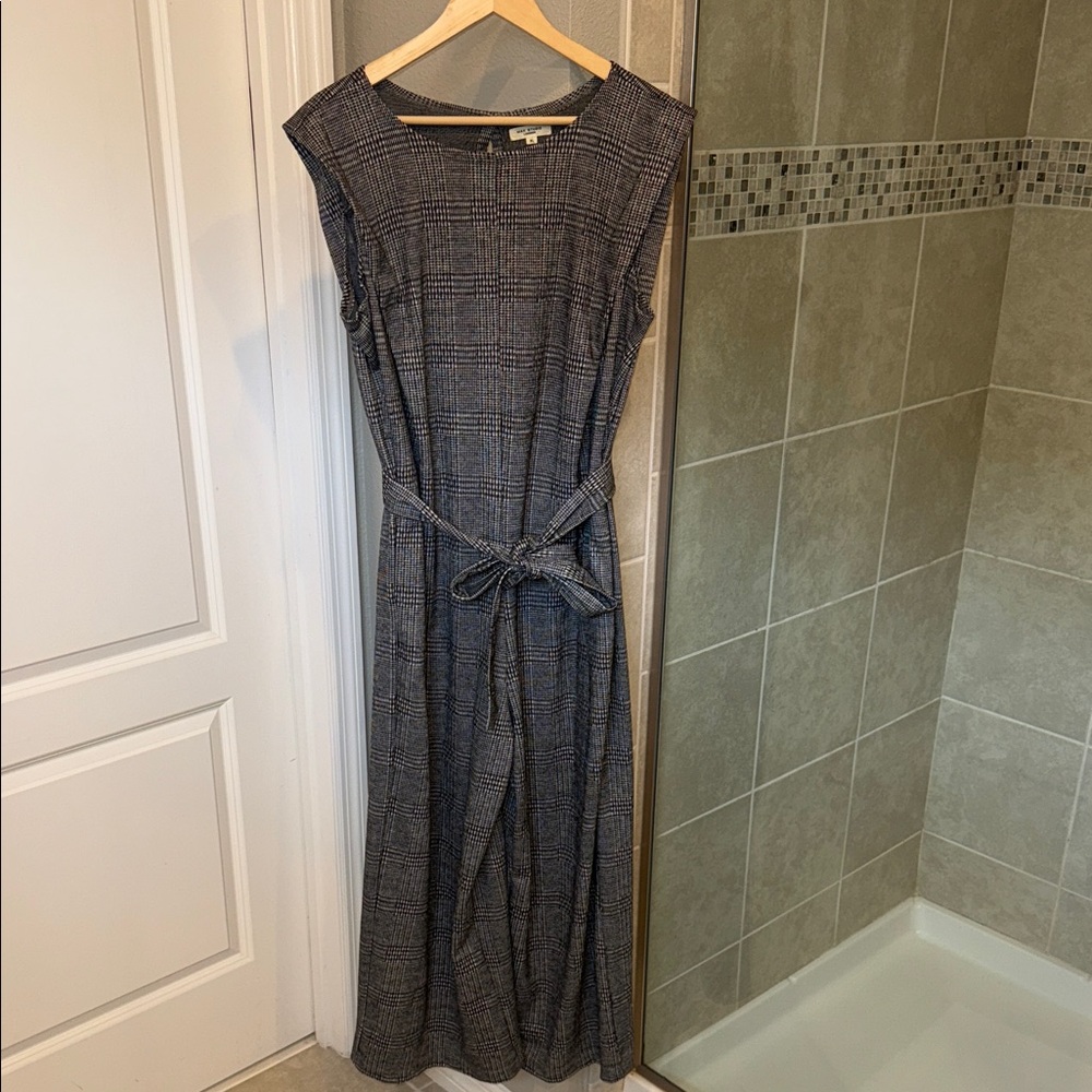 Max Studio Gray Plaid Sleeveless Jumpsuit w/ Removable Belt & Pockets Size XL